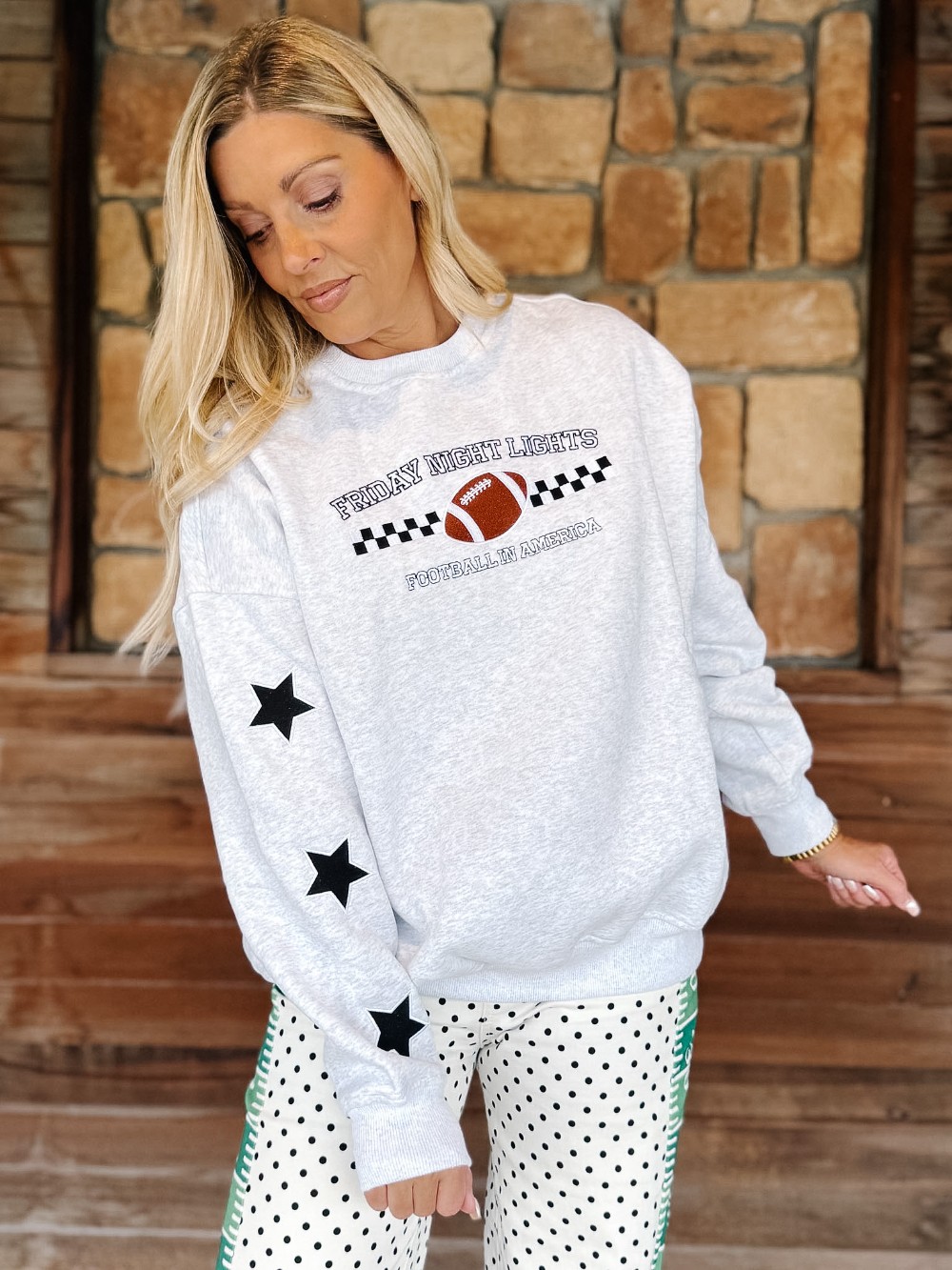 Friday Night Lights Football Game Day Embroidered Sweatshirt