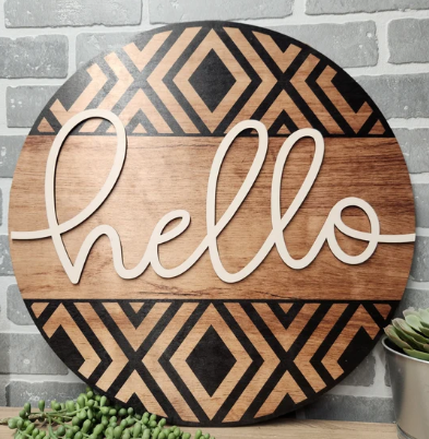 Black Chevron Hello Door Hanger