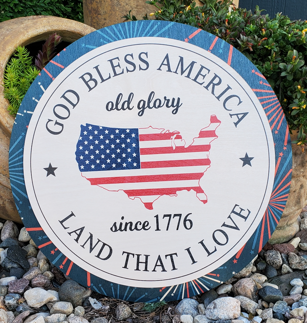 God Bless American Fireworks Door Hanger