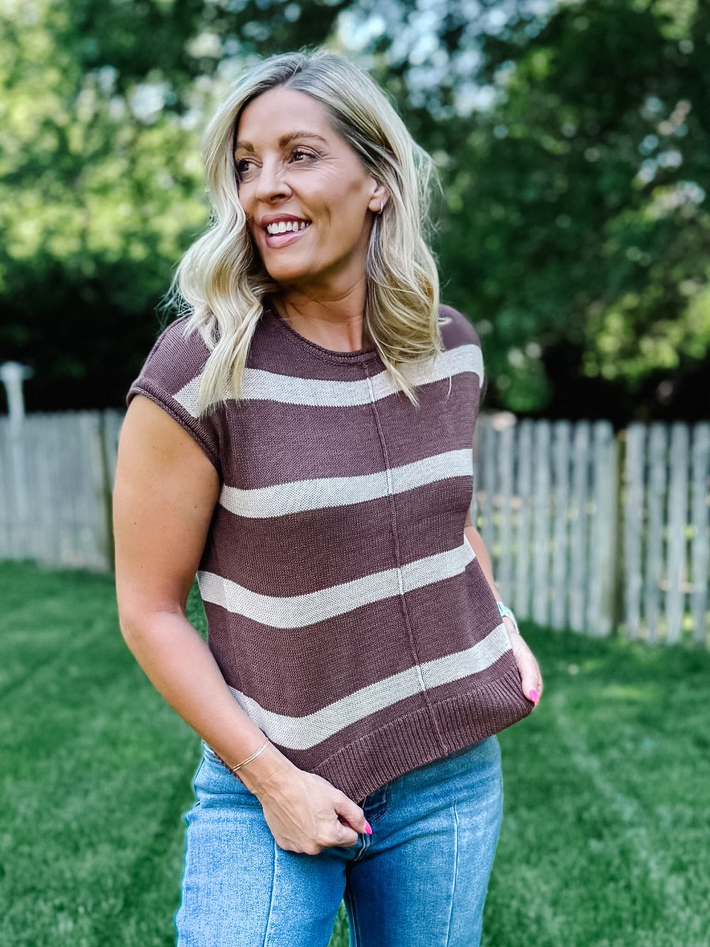 Everyday Ease Striped Lightweight Knit Top, Brown