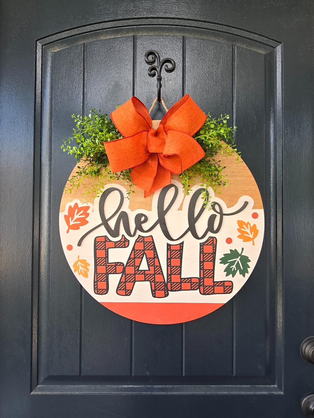 Hello Fall Plaid Door Hanger w/ bow