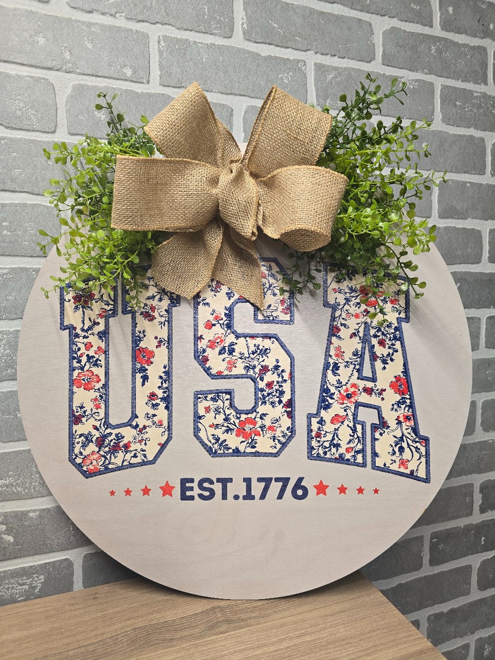 USA Floral Door Hanger w/bow and greenery