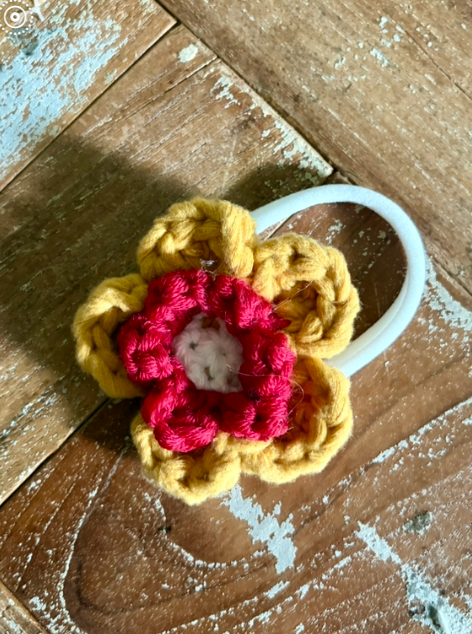 Red & gold crochet flower headband MiaLou26