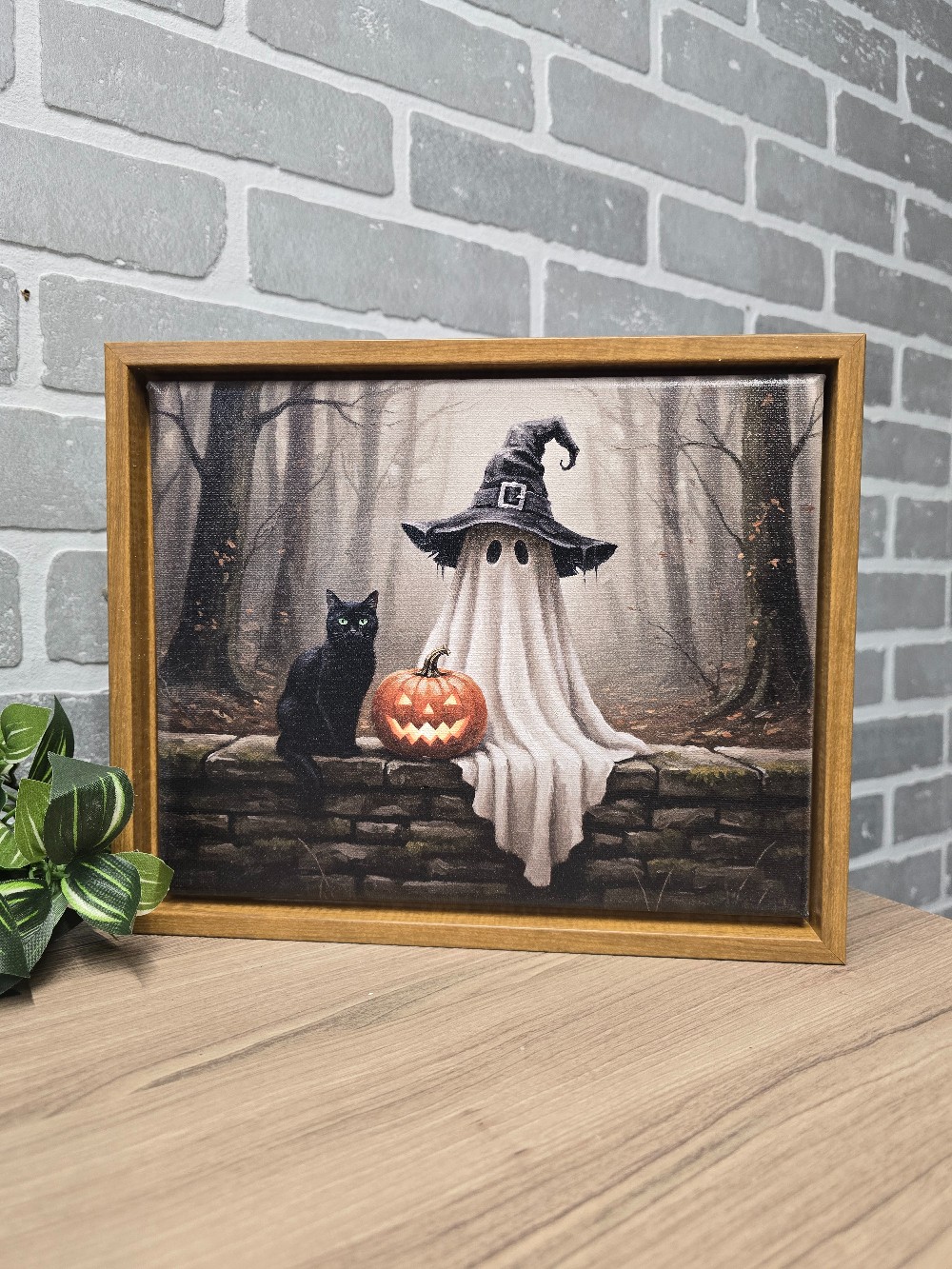Witch Ghost  Black Cat Rockwall 8 x 10 Framed Canvas
