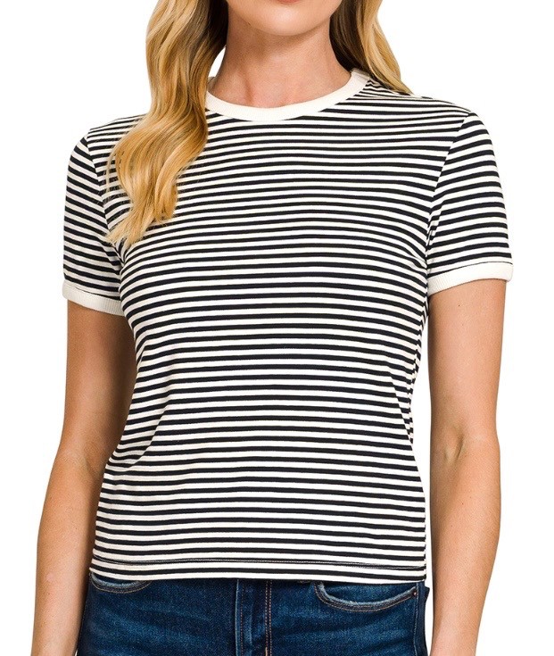 Striped S/S Top in Black