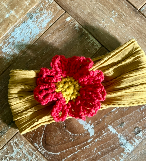 Red/Gold crochet flower hand band  MiaLouKC