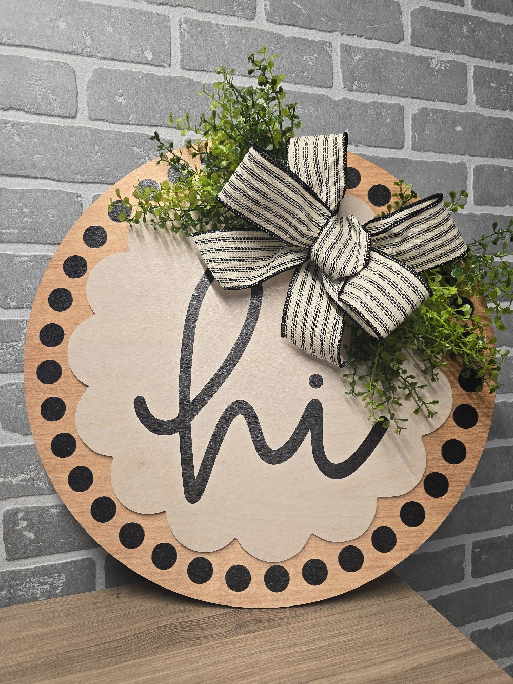 Black and White Polka Dot Scalloped Door Sign w/ bow