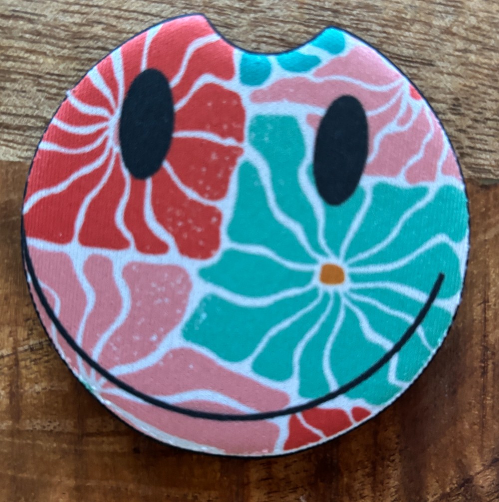 Car Coasters - Floral Smiley