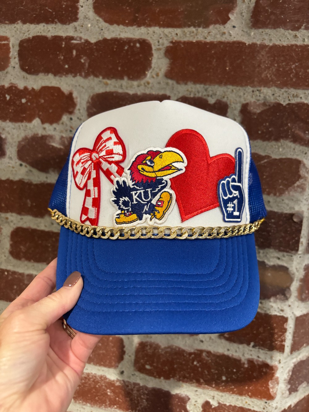 KU Gold Chain Trucker Hat