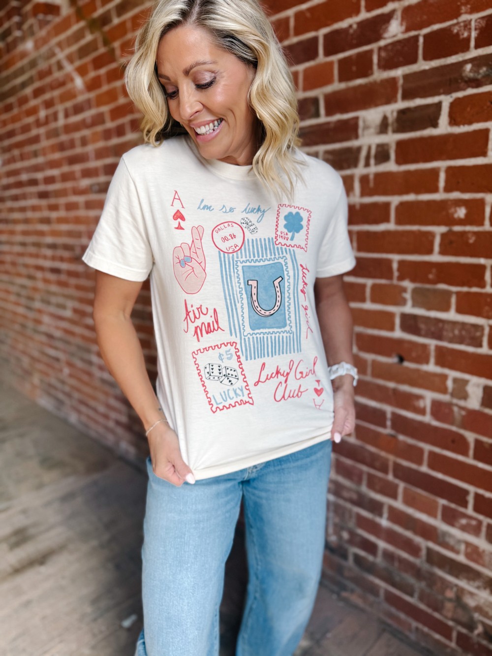 Lucky Girl Club Graphic Tee, Ivory
