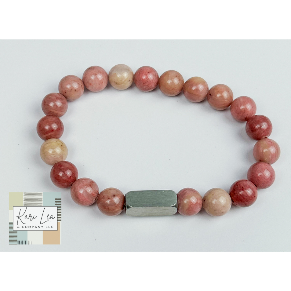 Beaded Stone Bracelet - Rhodonite