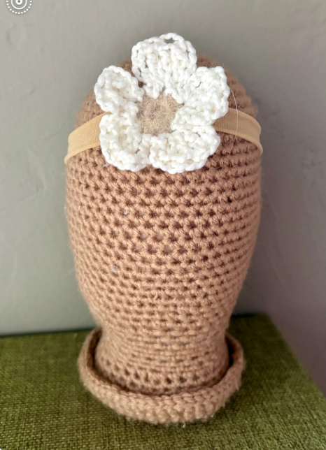 Crochet flower headband white MiaLouKC