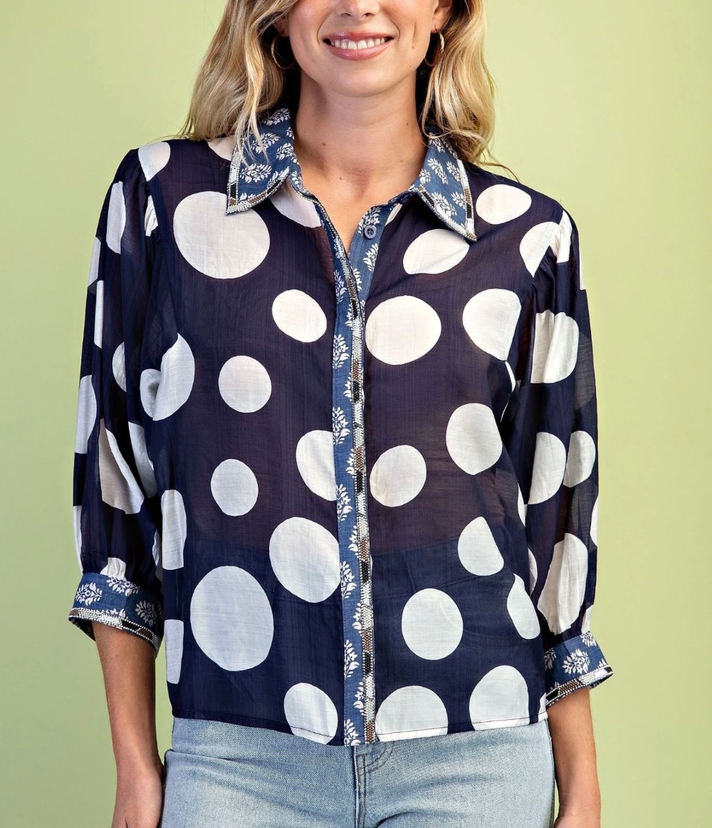 Sheer Dot Blouse in Navy