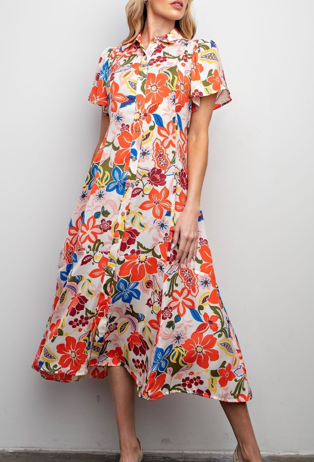 Floral Satin Dress in orange