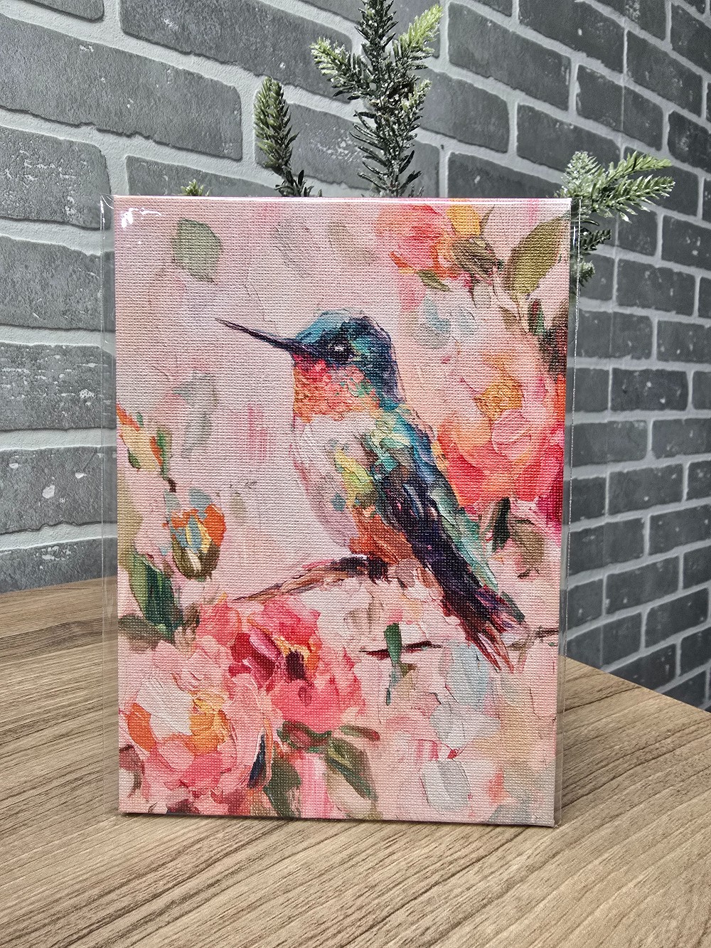 Floral Hummingbird 11 x 14 Flat Canvas