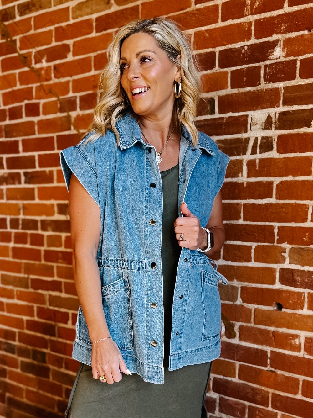 Tie It Together Oversized Denim Vest, Medium Wash