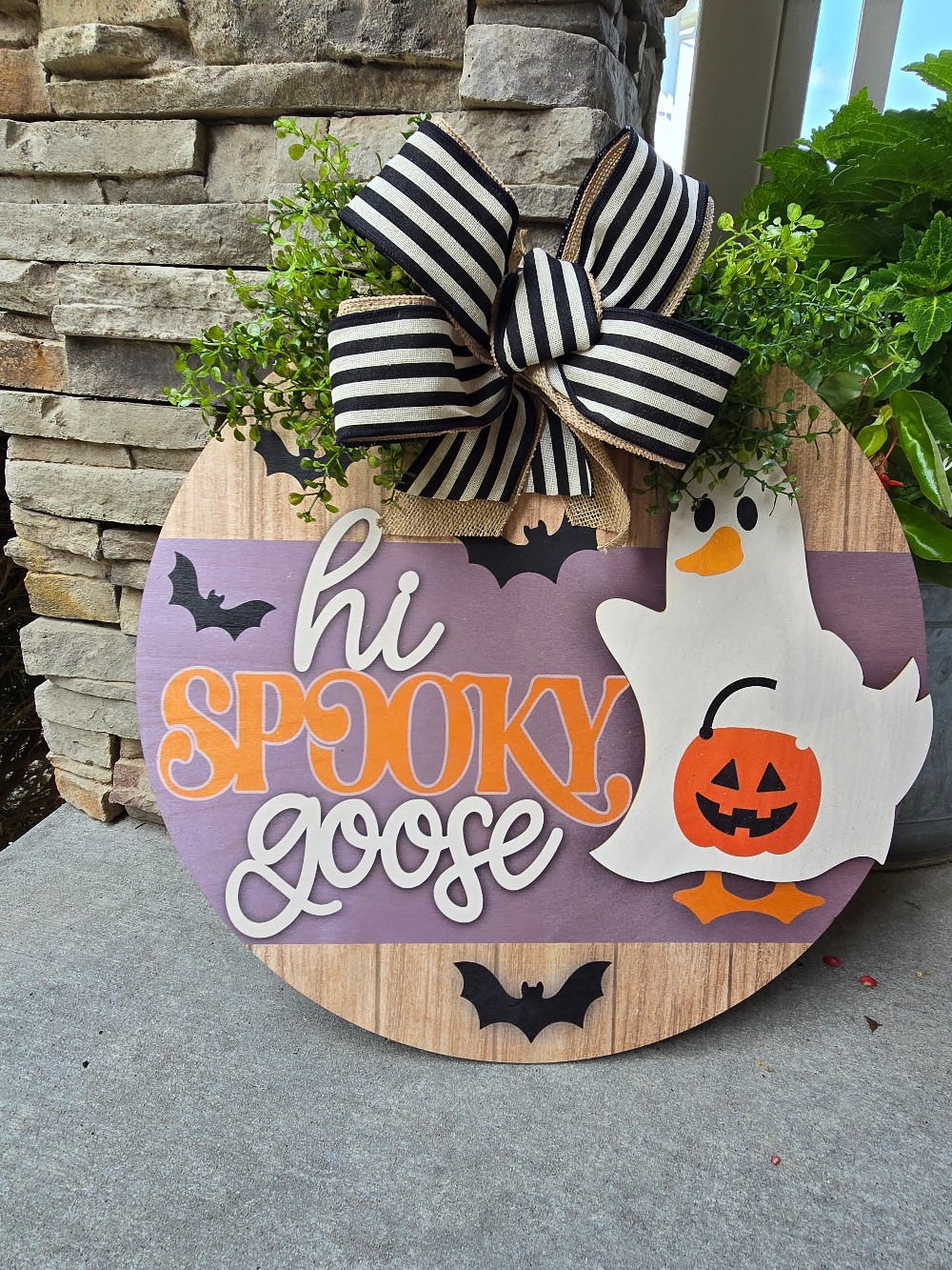 Hi Spooky Goose Door Hanger w/bow