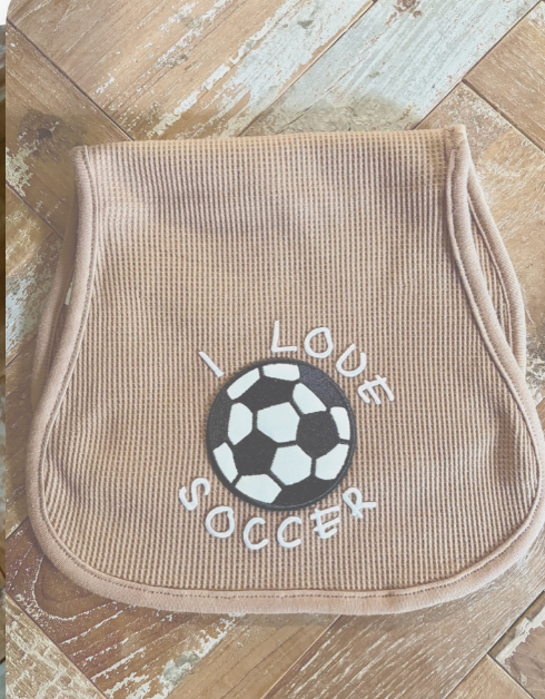 I Love Soccer burp cloth. MiaLouKC
