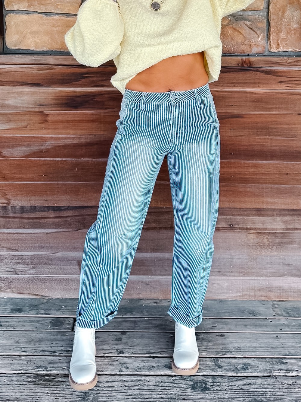The Artist's Touch Striped Barrel Jeans