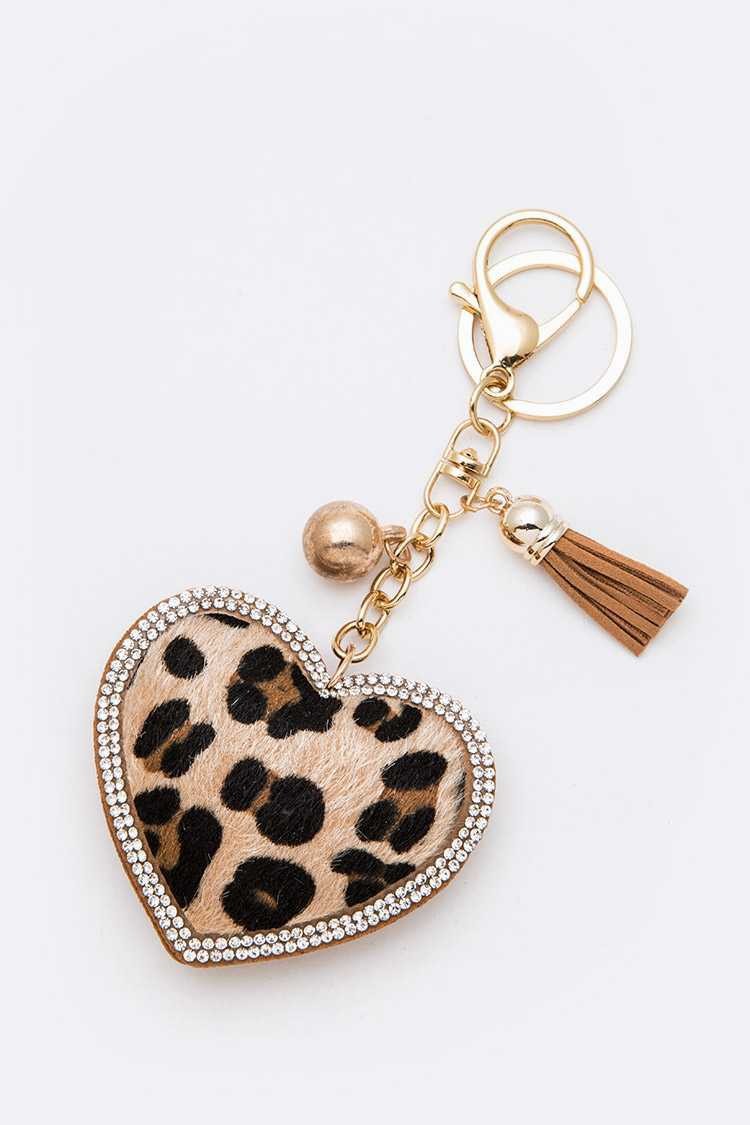 Leopard Heart Crystal Bag Charm/Keychain