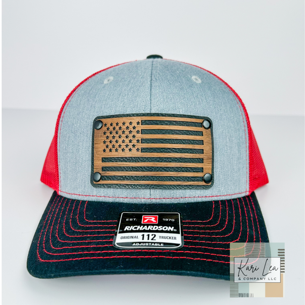 Red/Grey/Black Richardson 112 - American Flag w/Black Rivets