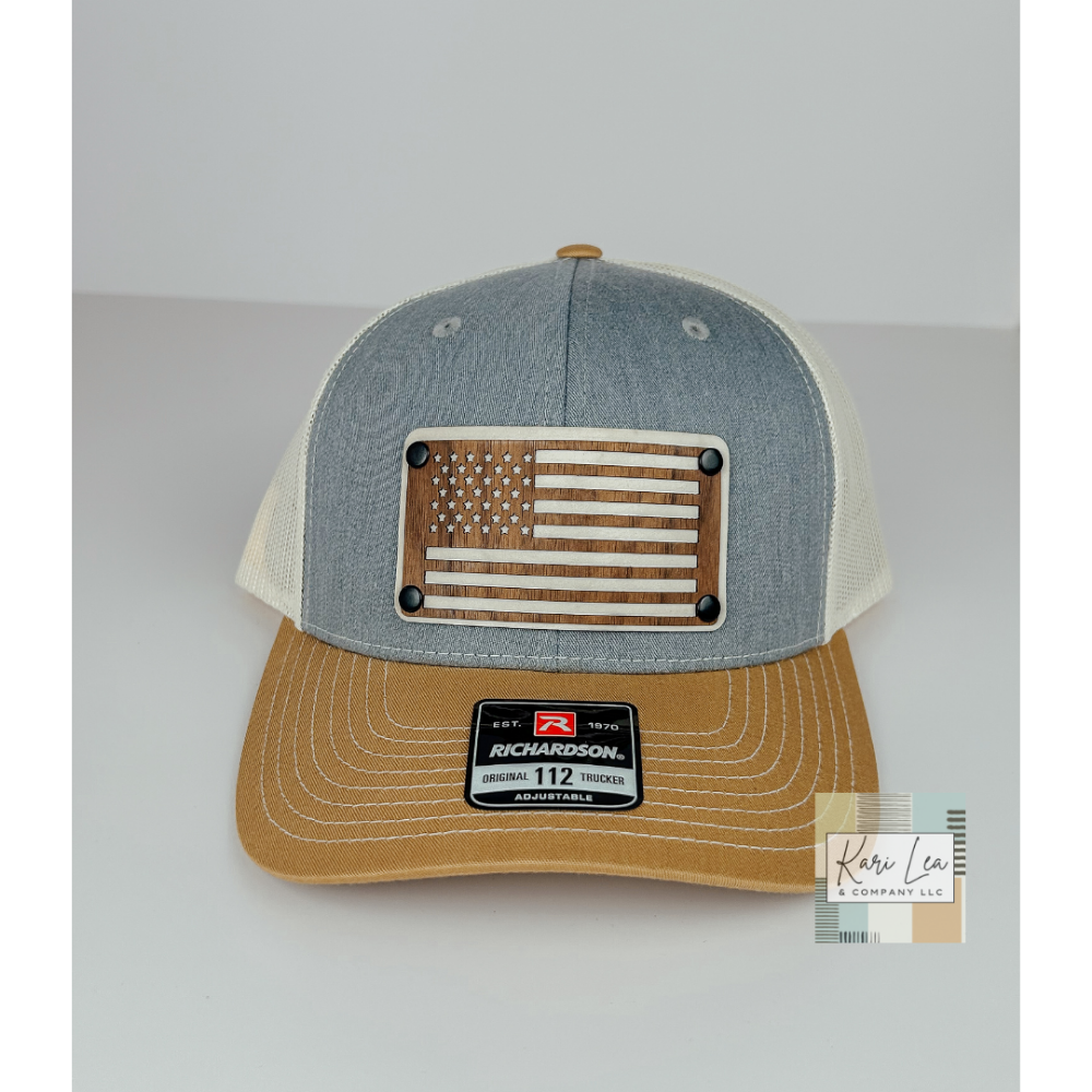 Grey/Birch/Gold 112 - American Flag w/Rivets (Cream Background)