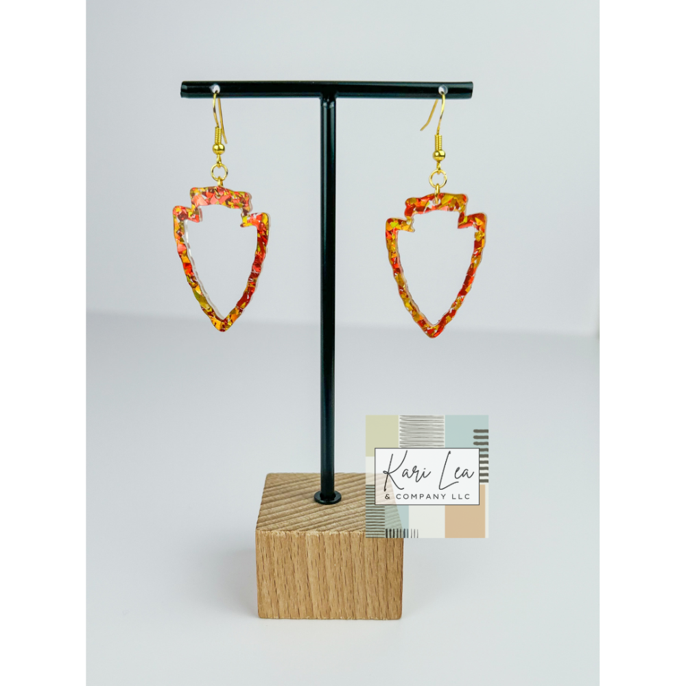 Arrowhead Outline Earrings - Red/Gold (Petite)