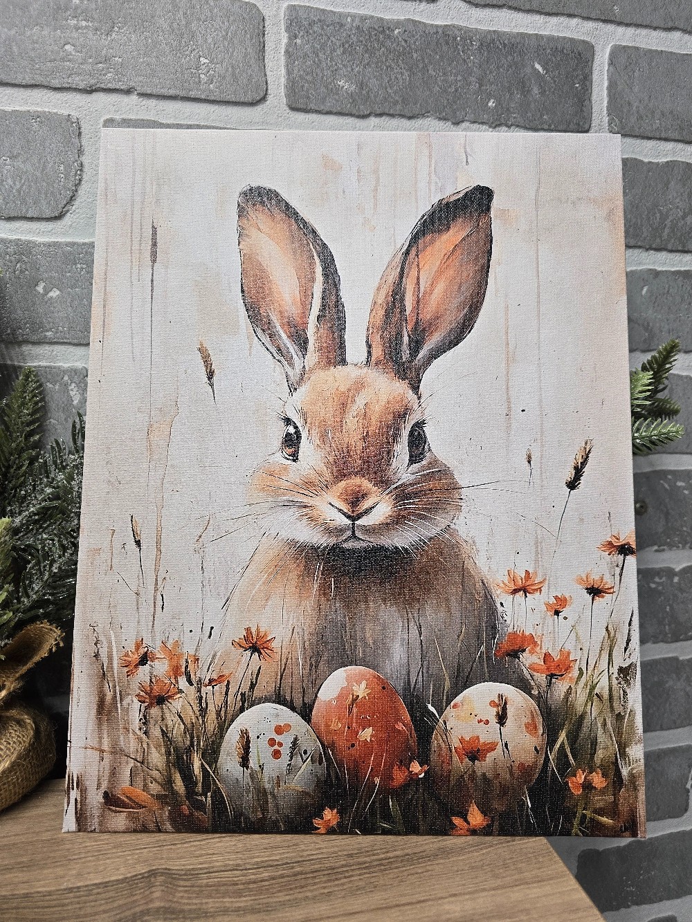 Bunny with Eggs Flat 11 x 14 Canvas