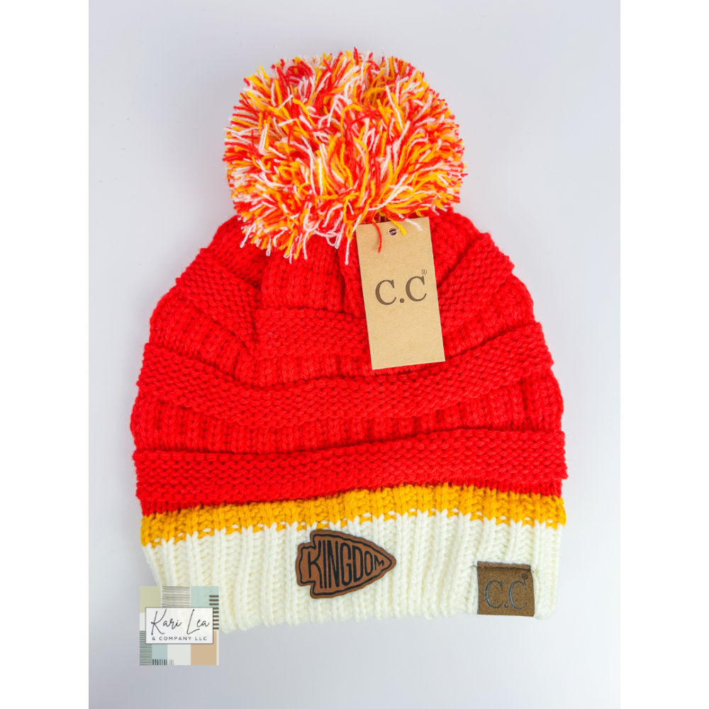 KC Inspired CC Beanie (Kingdom Arrowhead Patch) Stocking Hat with Pom