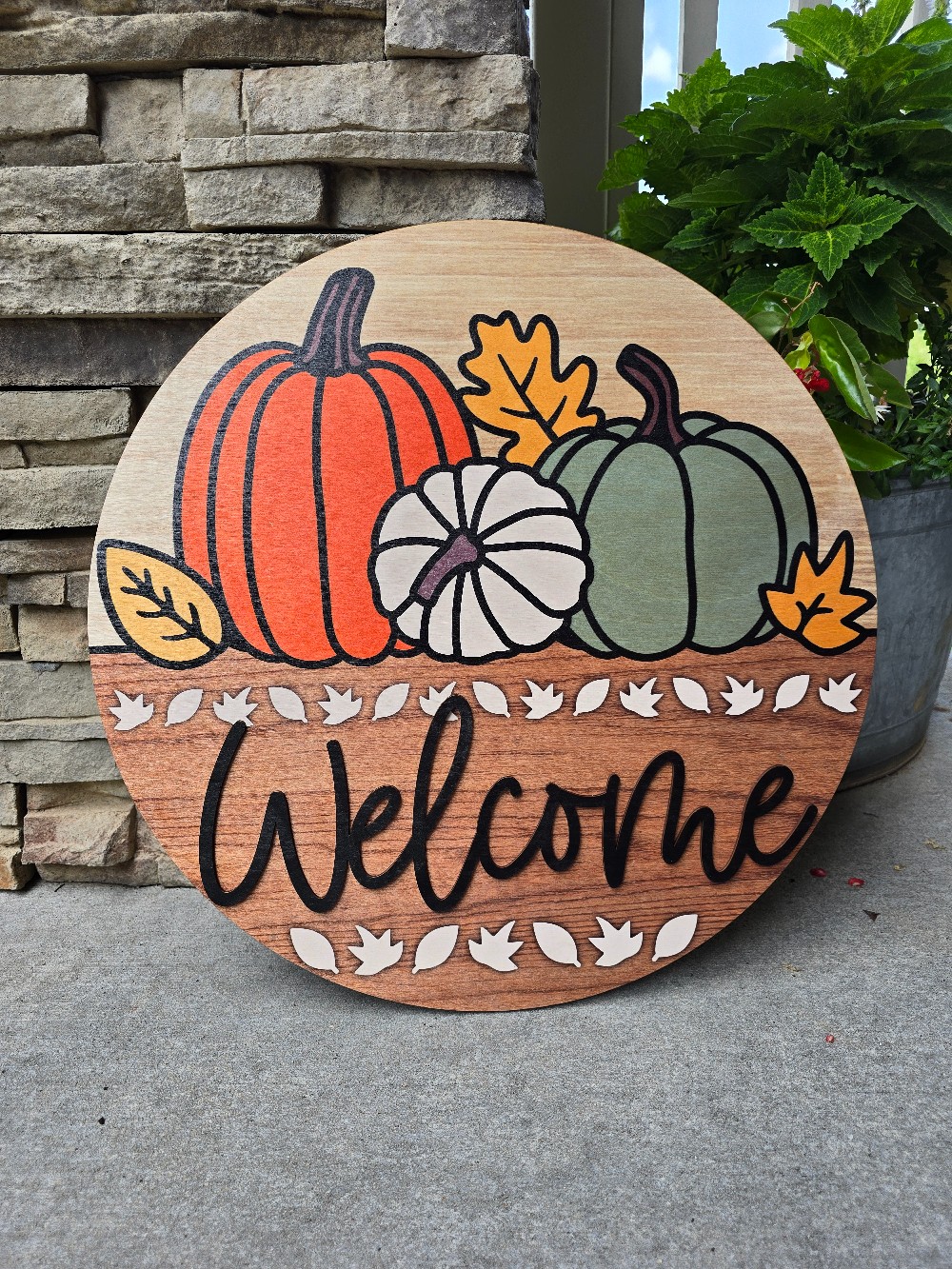 Pumpkin Leaf Welcome Door Hanger