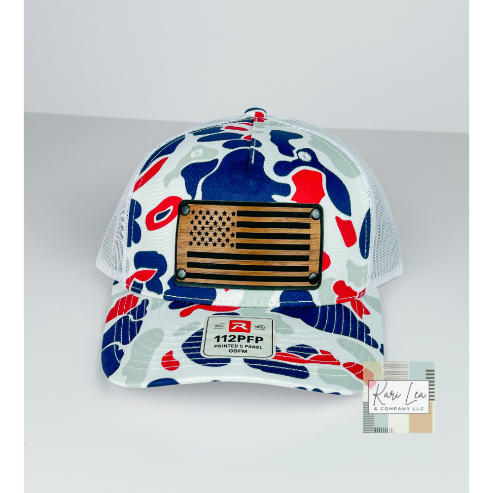 Americana Camo/White 112 - American Flag w/Rivets