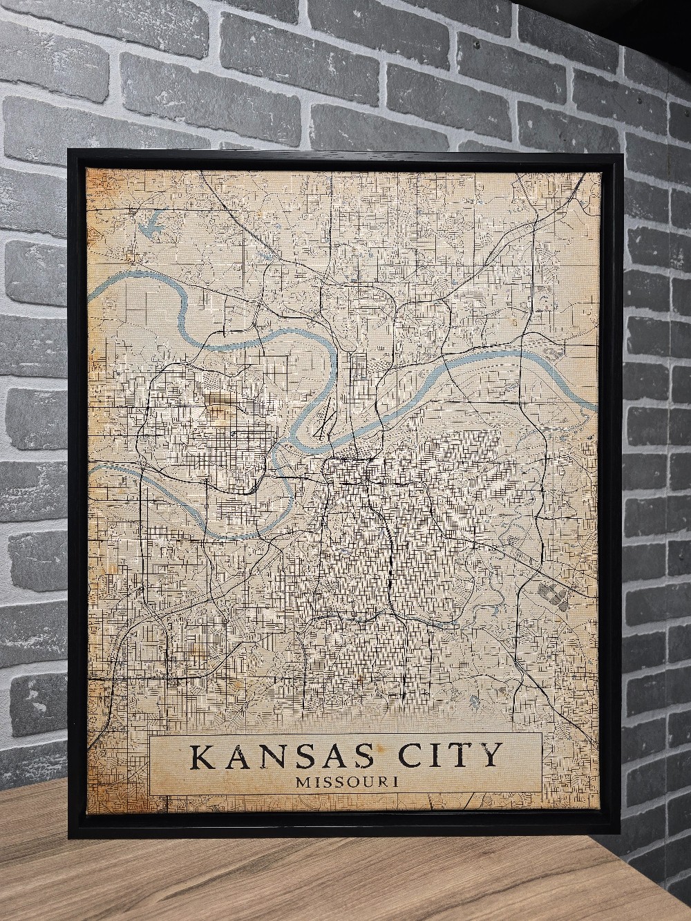 Vintage KC Map 16 x 20 framed canvas