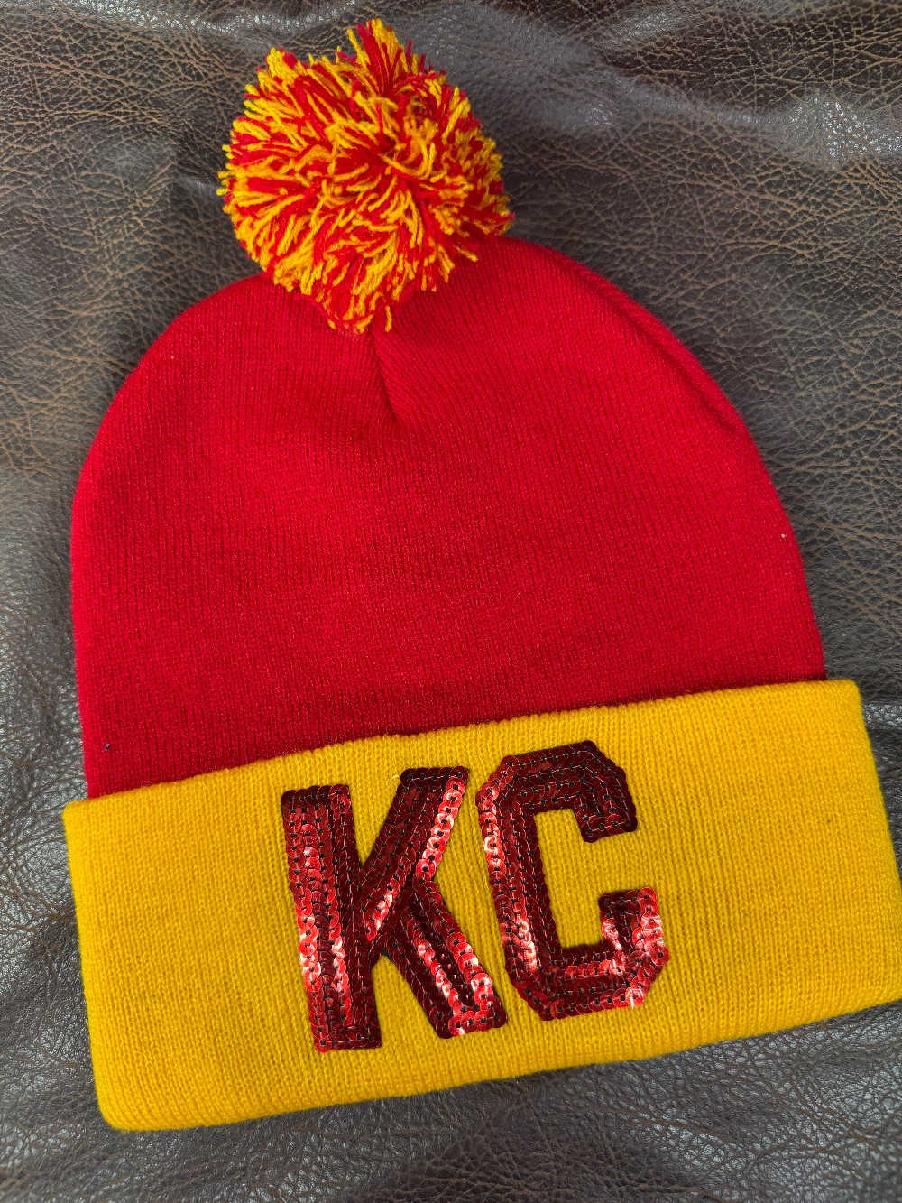 Sequin KC red/yellow beanie