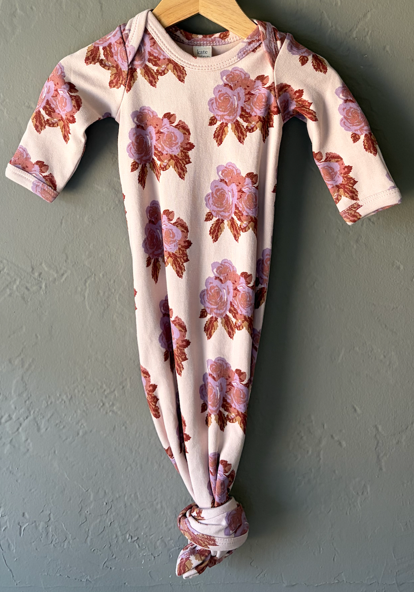 Kate Quinn Cotton Floral Tie Knot Gown - Pink/purple/brown