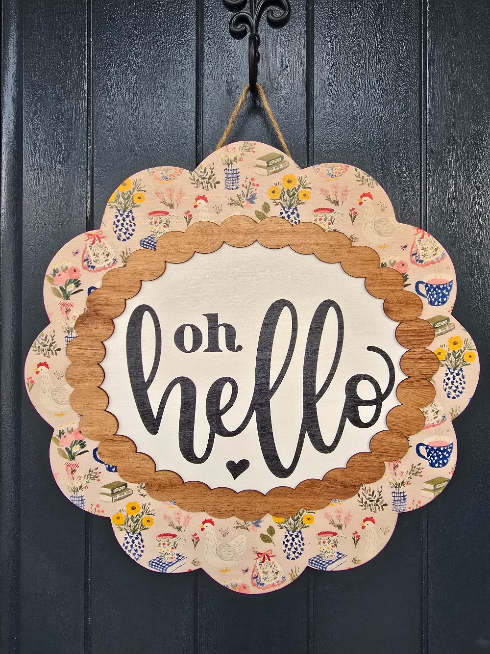 Oh Hello Chicken Quilted Pattern Door Hanger