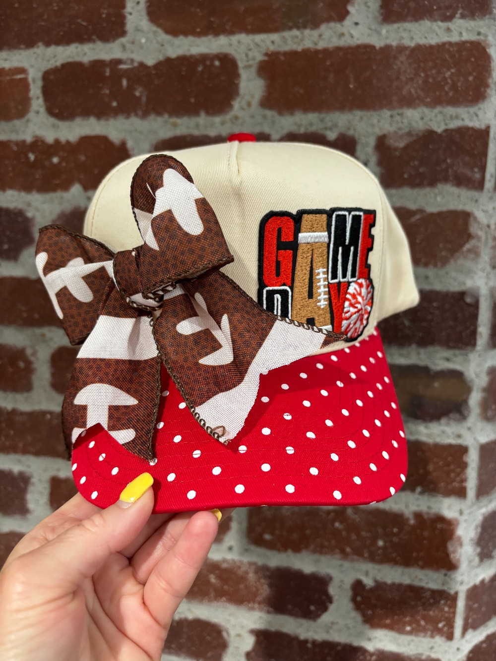 Game Day Football Bow Polka Dot Trucker Hat