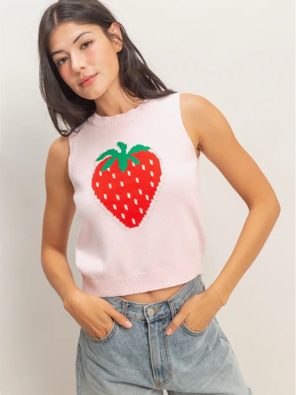Strawberry Sleeveless Knit Tank