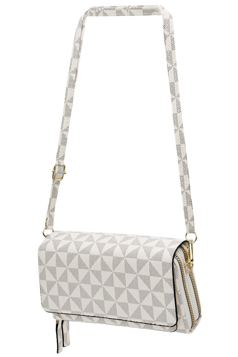 Ivory Triangle Checkered Front Flap Crossbody Bag