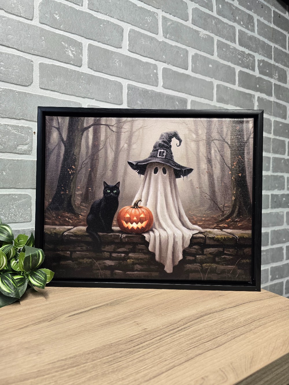 Witch Ghost  Black CatRockwall 11 x14 Framed Canvas