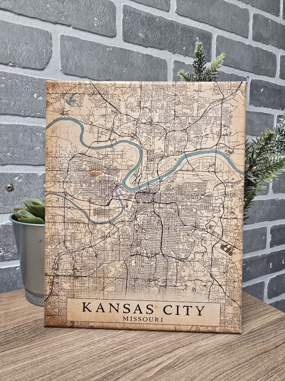 Vintage Map KC 8 x 10 Flat Canvas