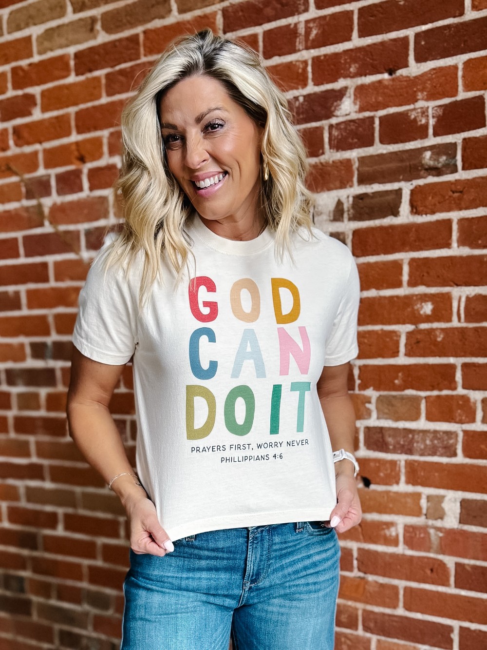 God Can Do It Cropped Graphic Tee, Ivory