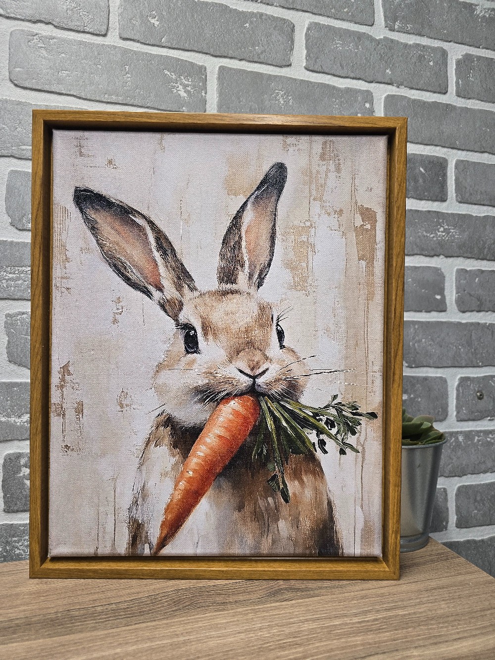 11 x 14 Framed Bunny Carrott Canvas-Brown
