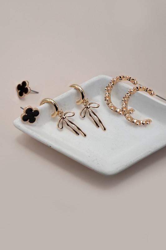 Clover Stud/Hoop Earring Set
