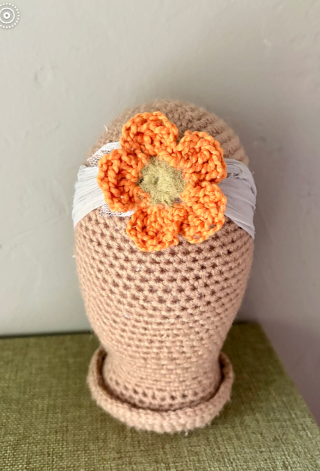 crochet flower headband orange/gray  MiaLouKC