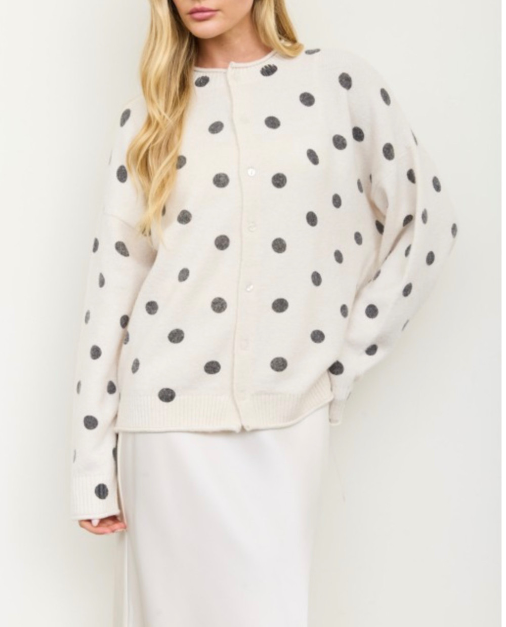 Polka Dot Knit Cardi in Cream
