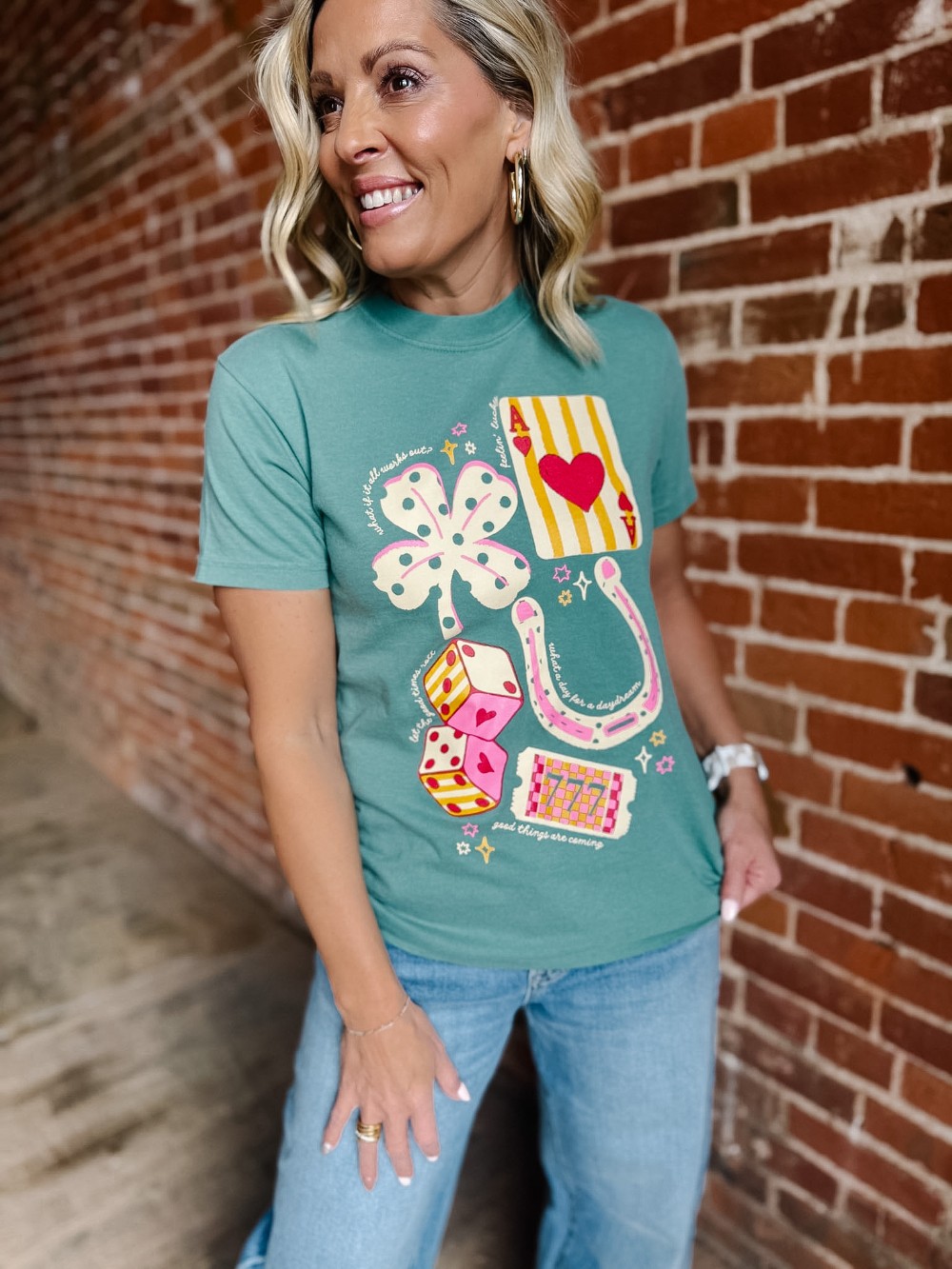 Good Luck Trinkets Graphic Tee, Light Green