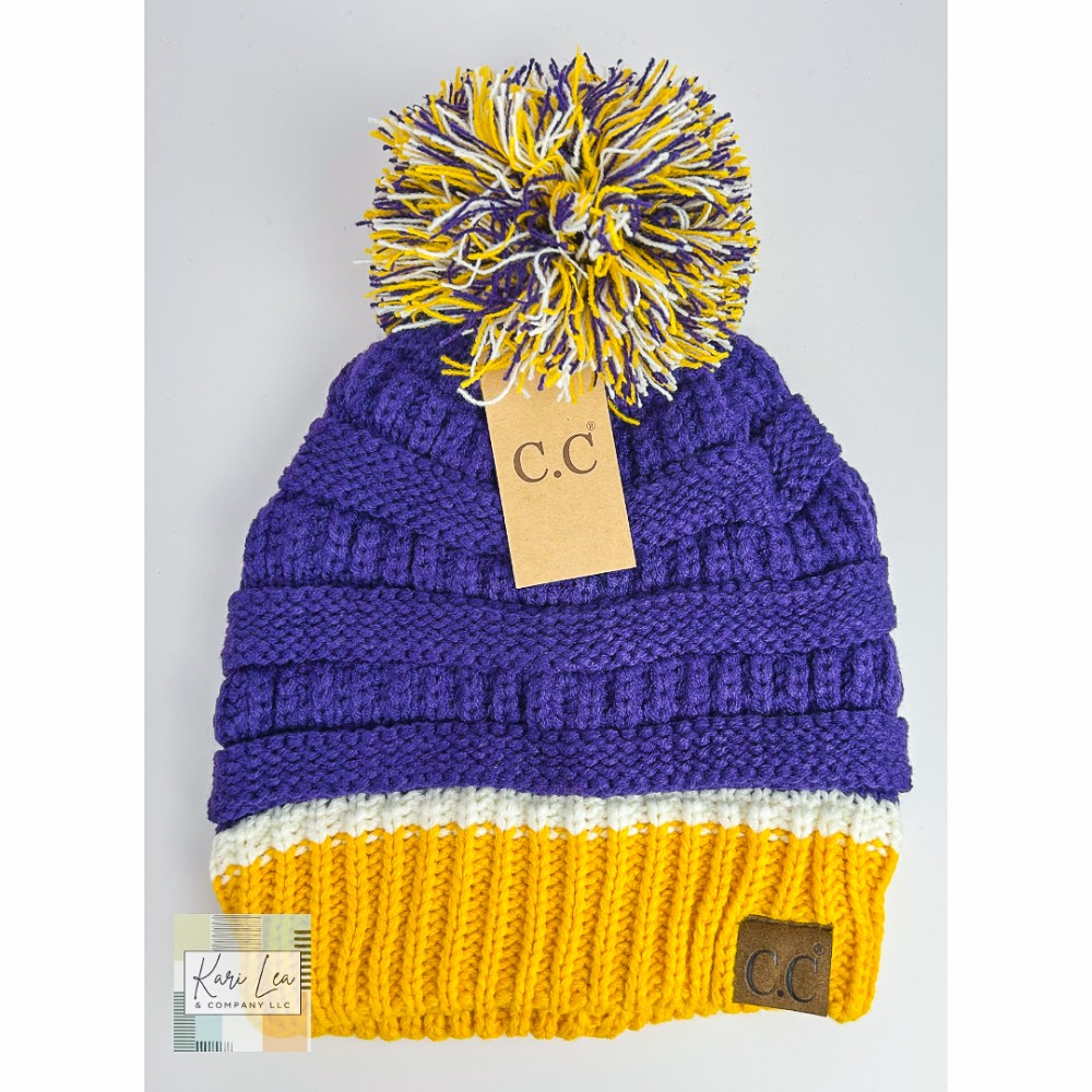 School Spirit Beanie - Purple/Gold/White