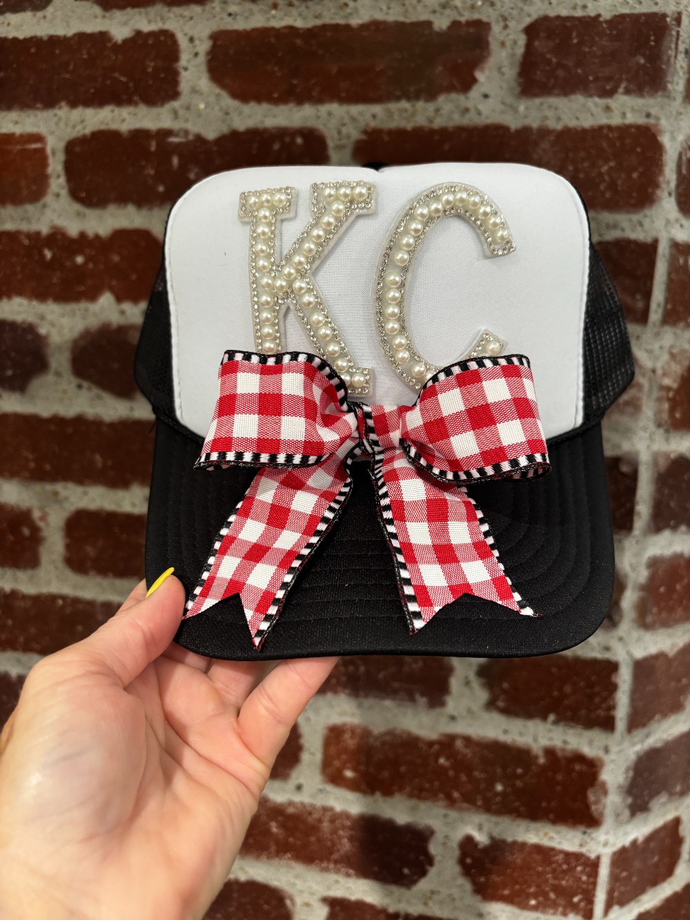 KC Pearl Gingham Bow Trucker Hat