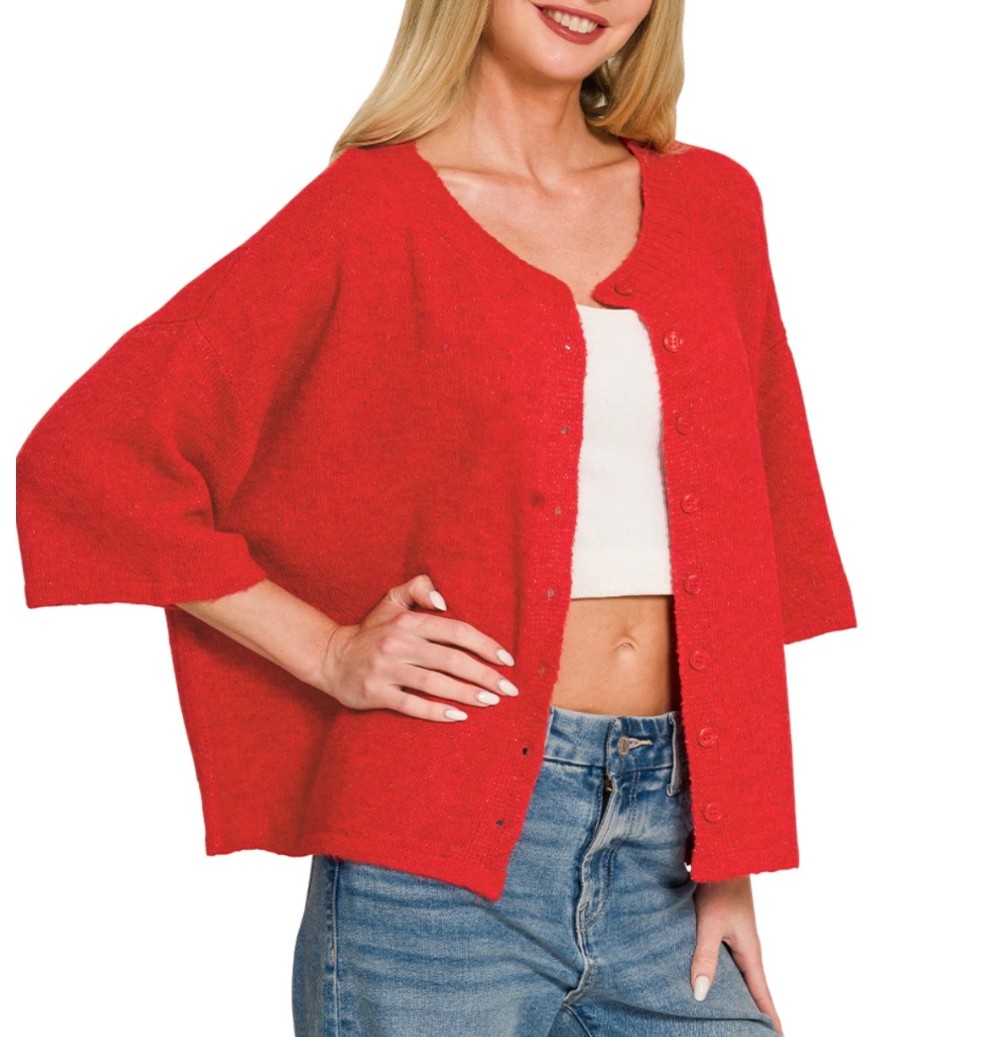Wool Blend s/s Cardi in Ruby