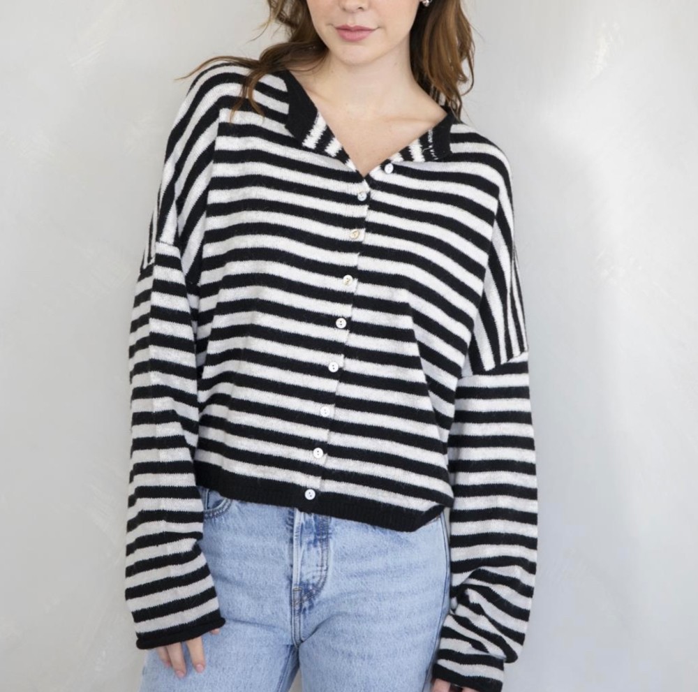 Striped L/S Cardi in B/W